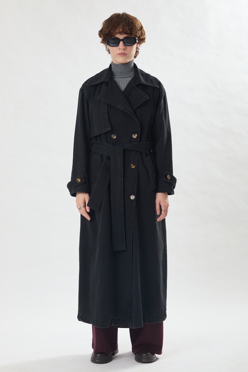 Oversize Denim Trençkot Siyah