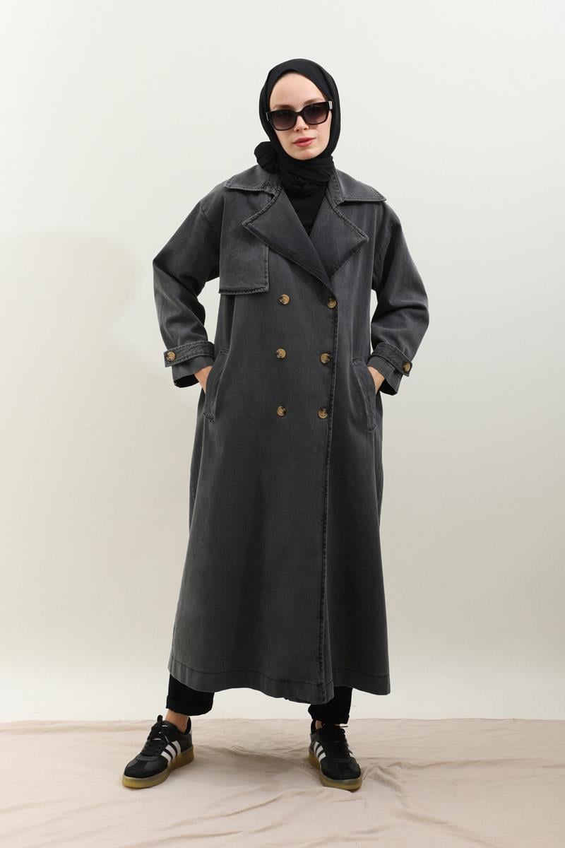 Oversize Denim Trençkot Siyah