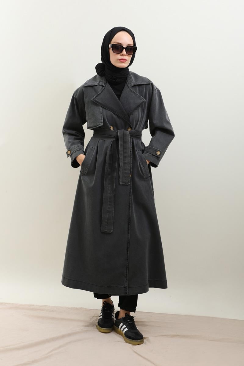 Oversize Denim Trençkot Siyah