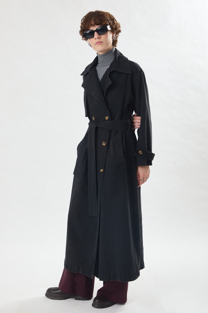 Oversize Denim Trençkot Siyah