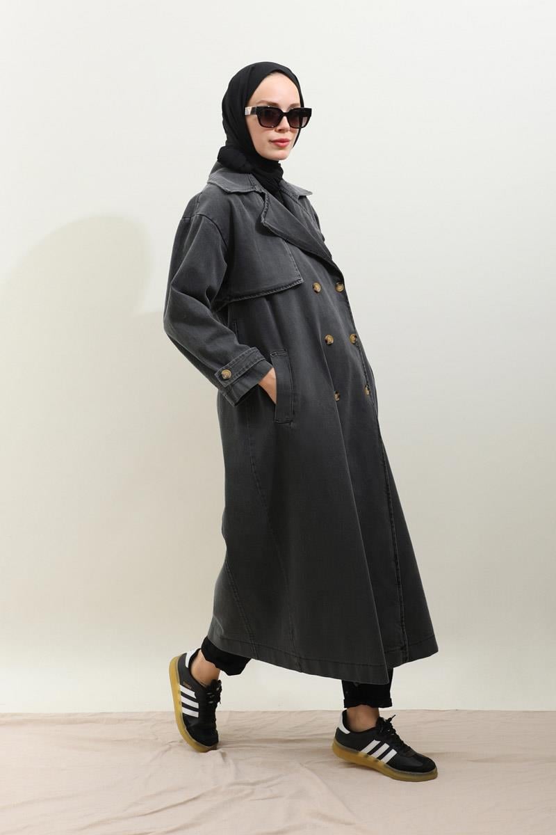 Oversize Denim Trençkot Siyah