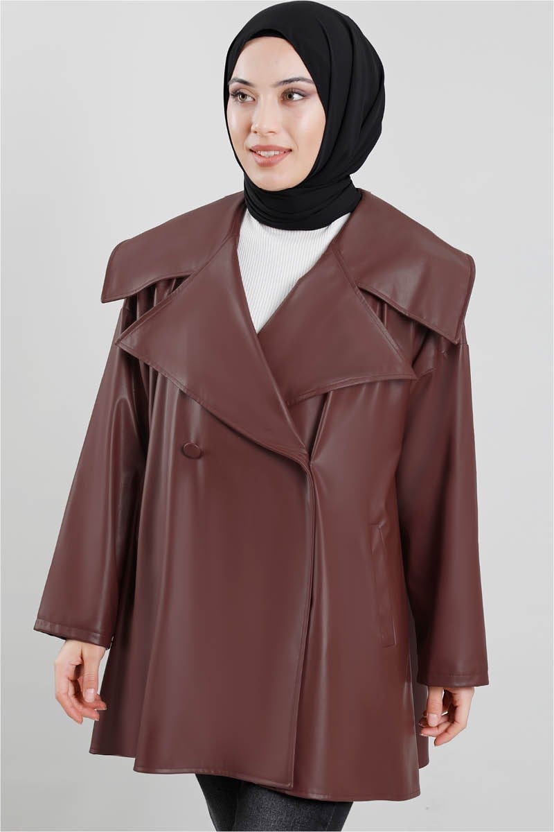 Oversize Deri Ceket Bordo