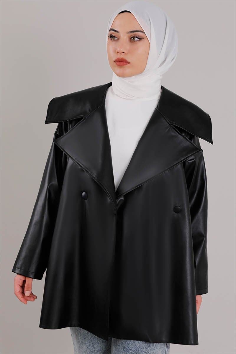 Oversize Deri Ceket Siyah