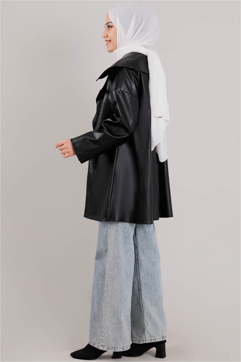 Oversize Deri Ceket Siyah