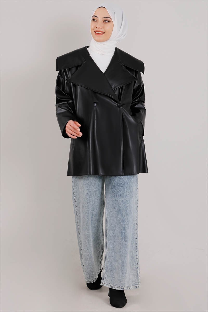 Oversize Deri Ceket Siyah