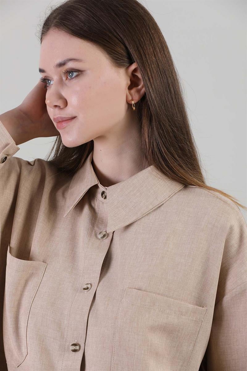 Oversize Gömlek Bej