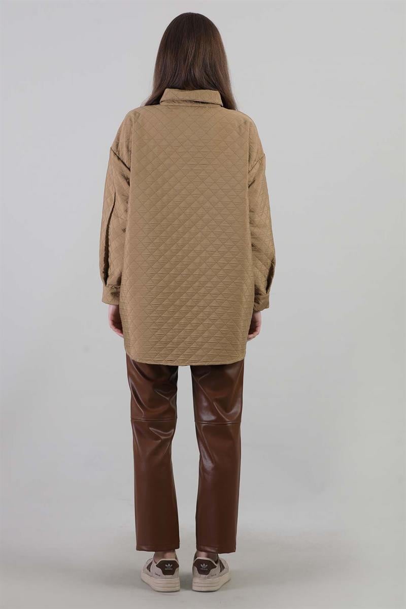 Oversize Kapitone Gömlek Camel