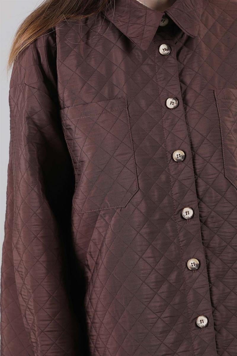 Oversize Kapitone Gömlek Kahve