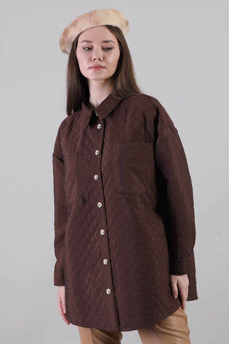 Oversize Kapitone Gömlek Kahve