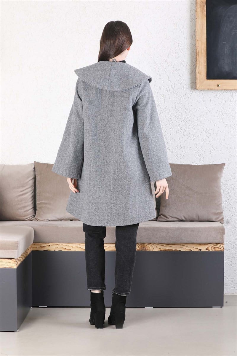 Oversize Kaşe Kaban Gri