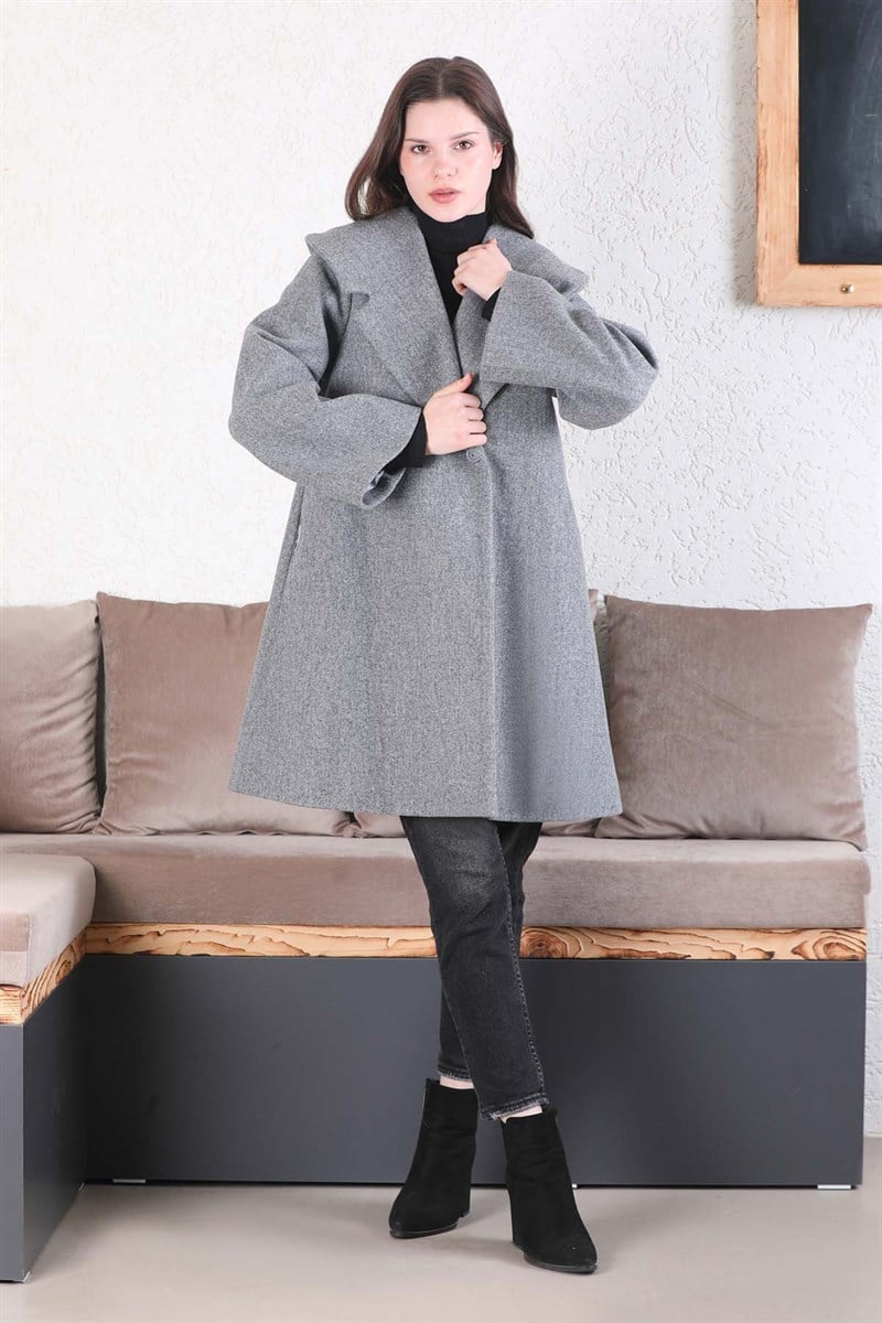 Oversize Kaşe Kaban Gri