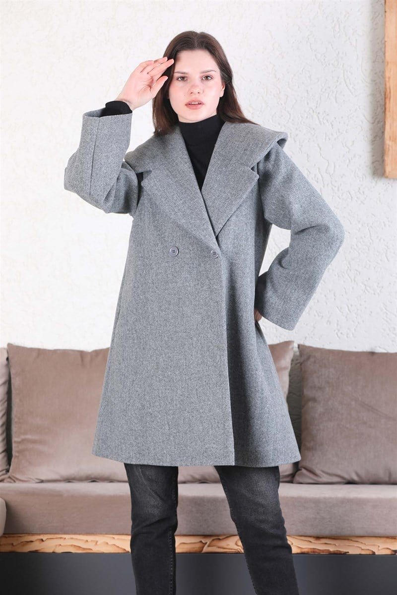 Oversize Kaşe Kaban Gri