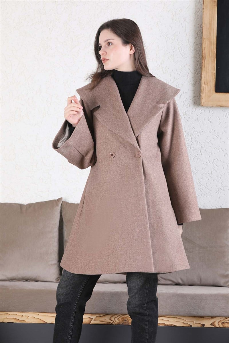 Oversize Kaşe Kaban Vizon