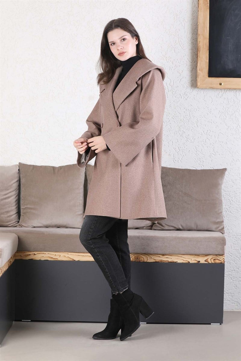 Oversize Kaşe Kaban Vizon