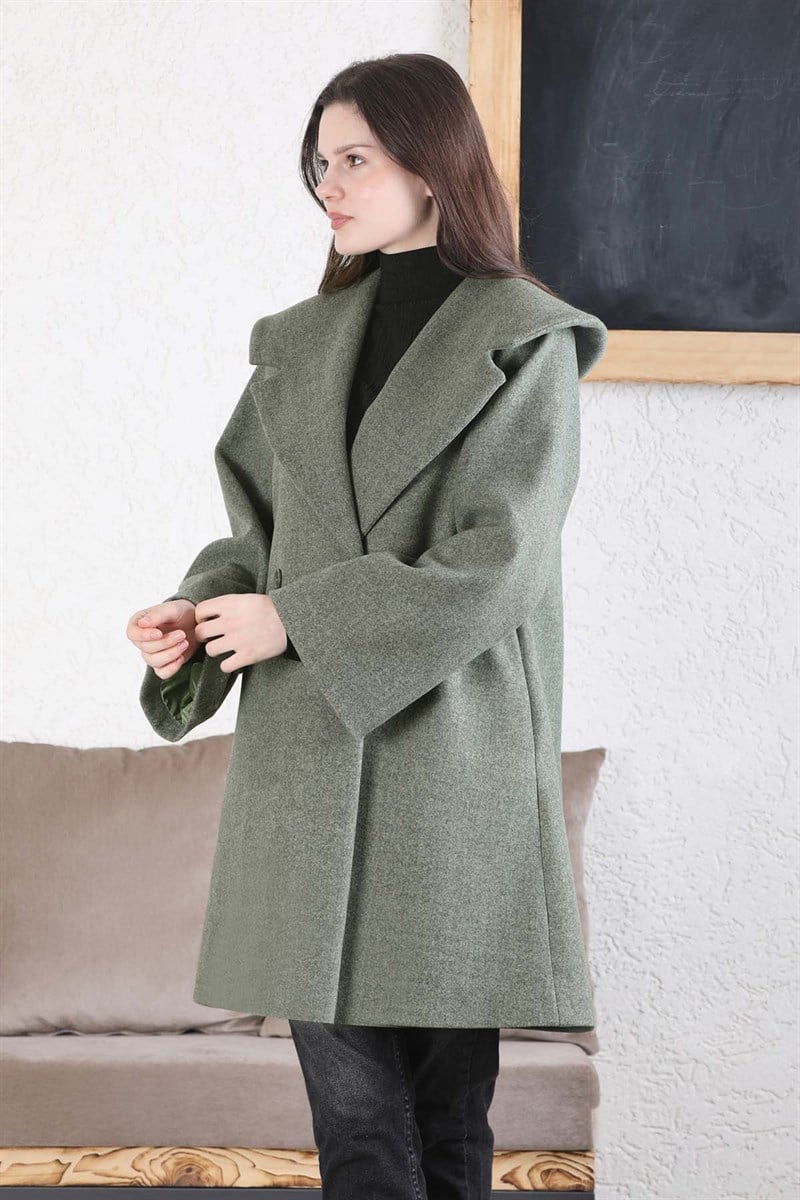 Oversize Kaşe Kaban Yeşil