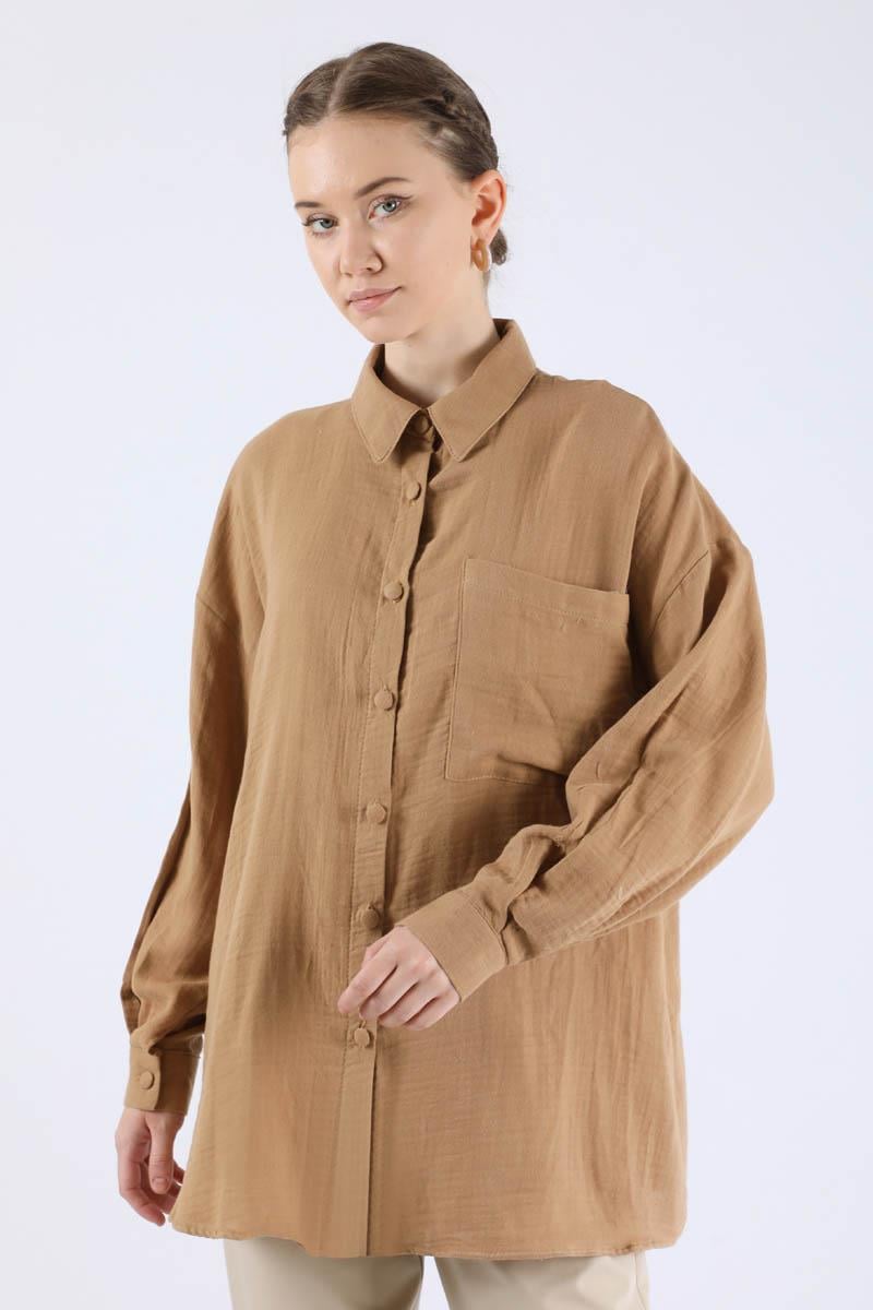 Oversize Müslin Gömlek Camel