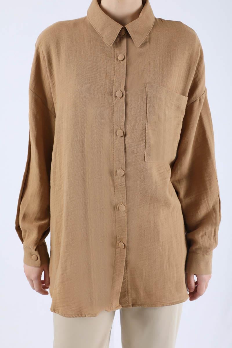 Oversize Müslin Gömlek Camel