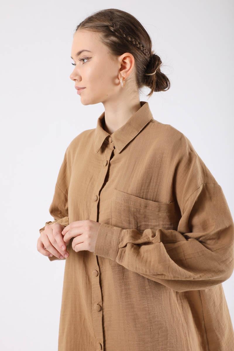 Oversize Müslin Gömlek Camel