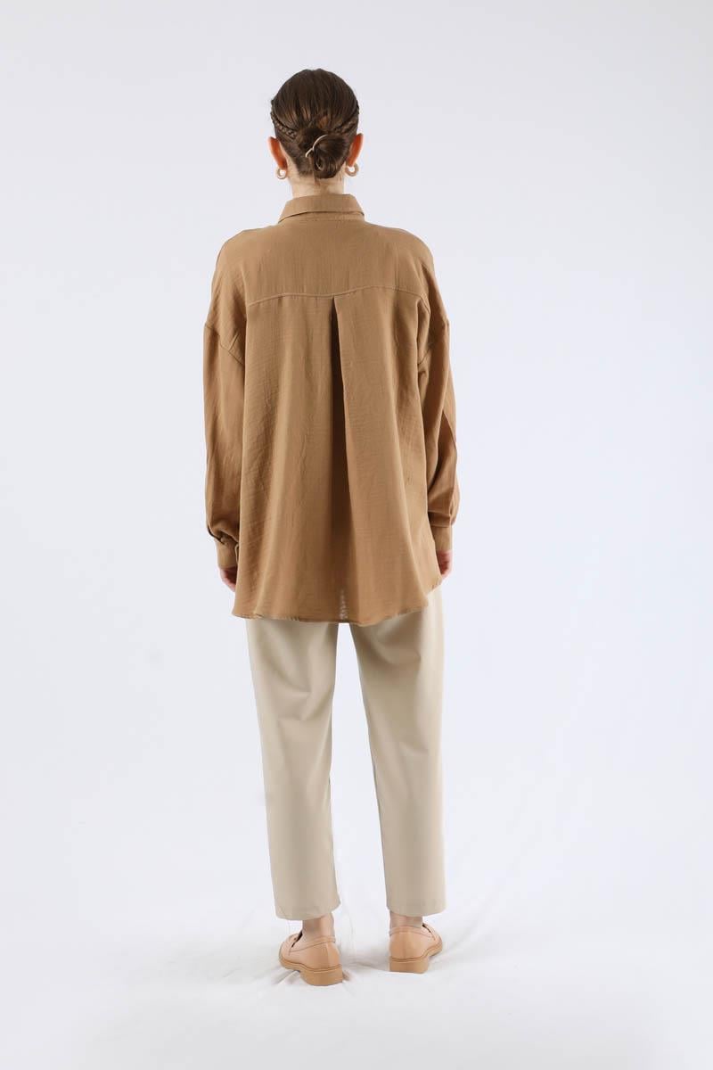Oversize Müslin Gömlek Camel