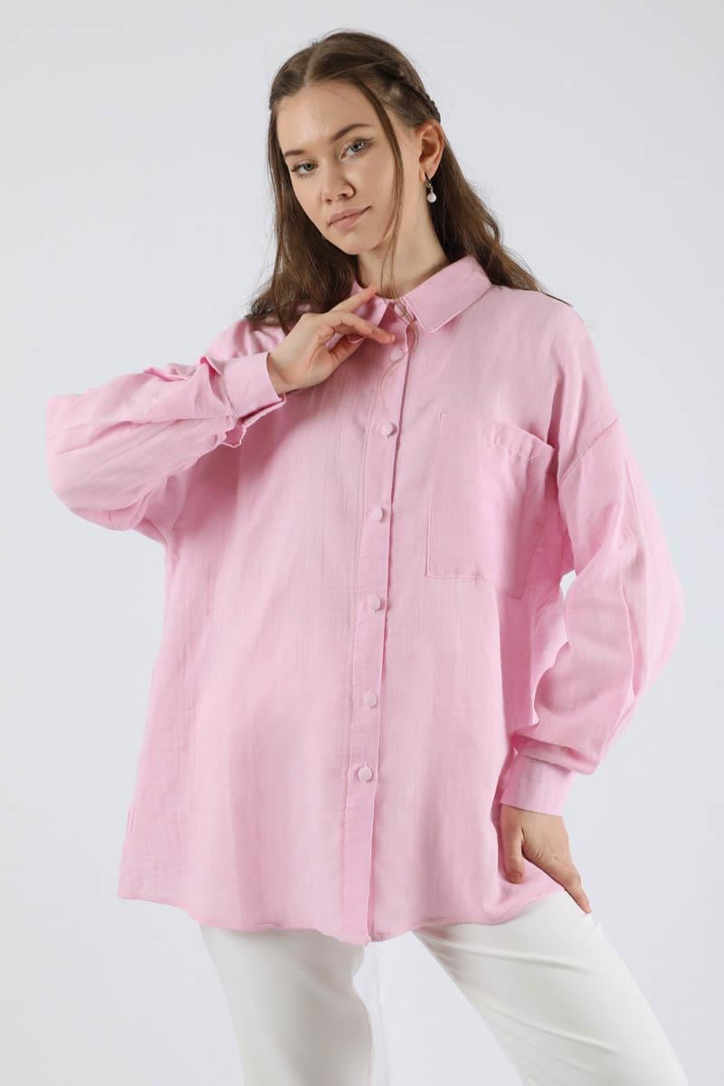 Oversize Müslin Gömlek Pembe