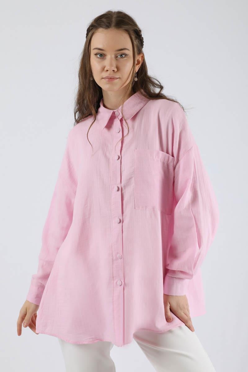 Oversize Müslin Gömlek Pembe