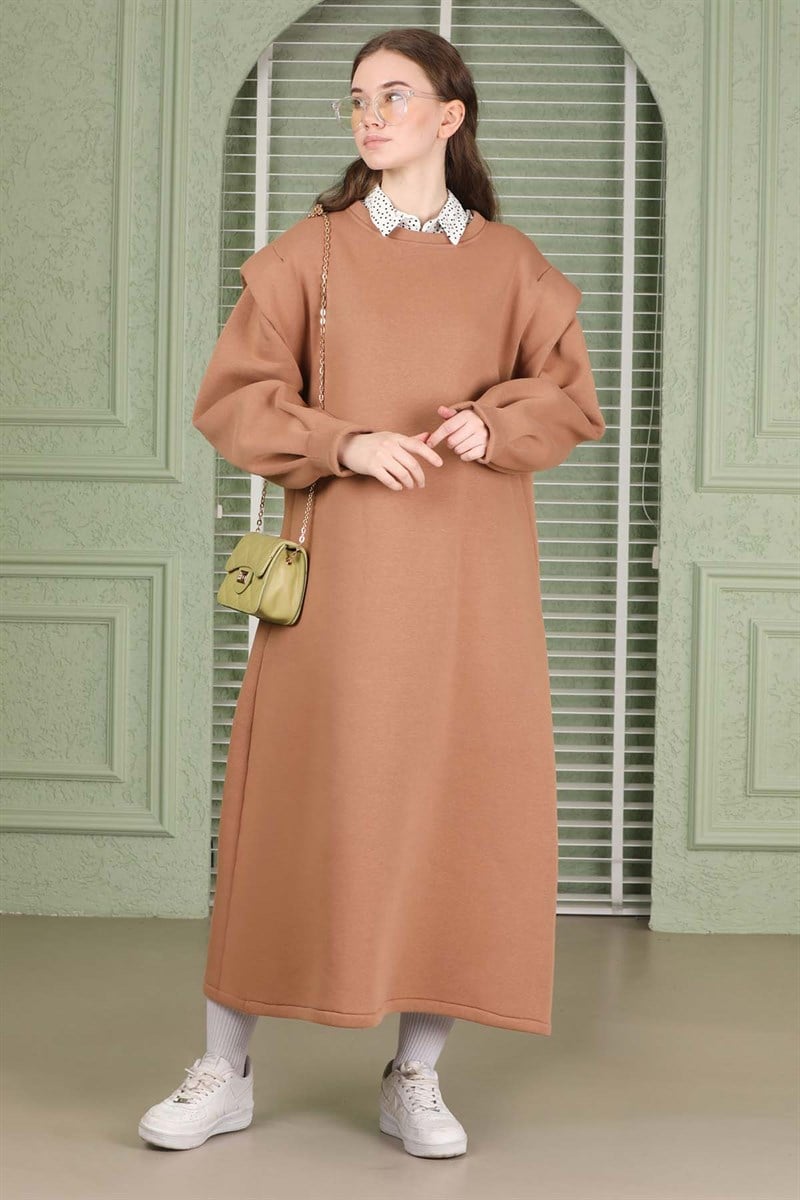 Oversize Üç İplik Elbise Bej