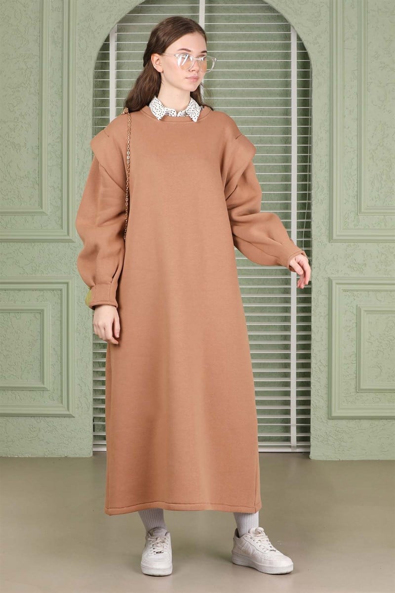 Oversize Üç İplik Elbise Bej