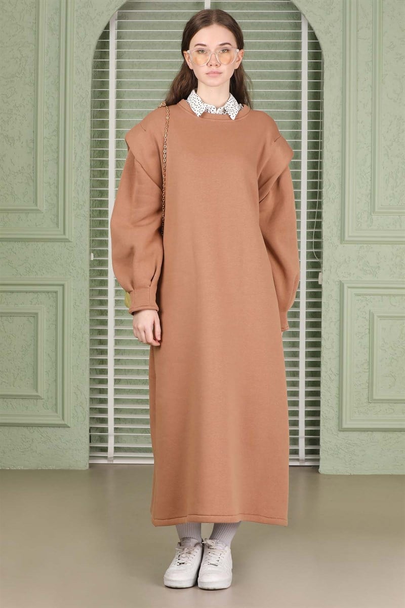 Oversize Üç İplik Elbise Bej