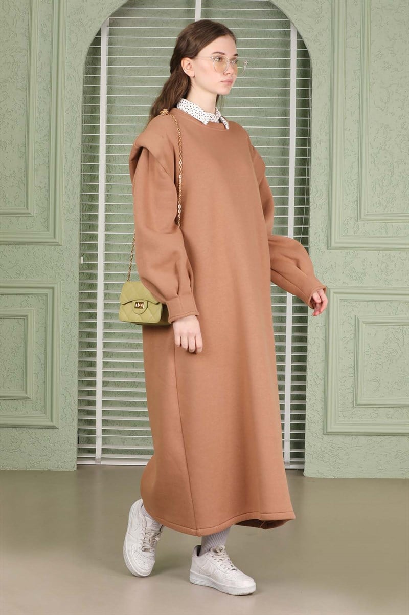 Oversize Üç İplik Elbise Bej