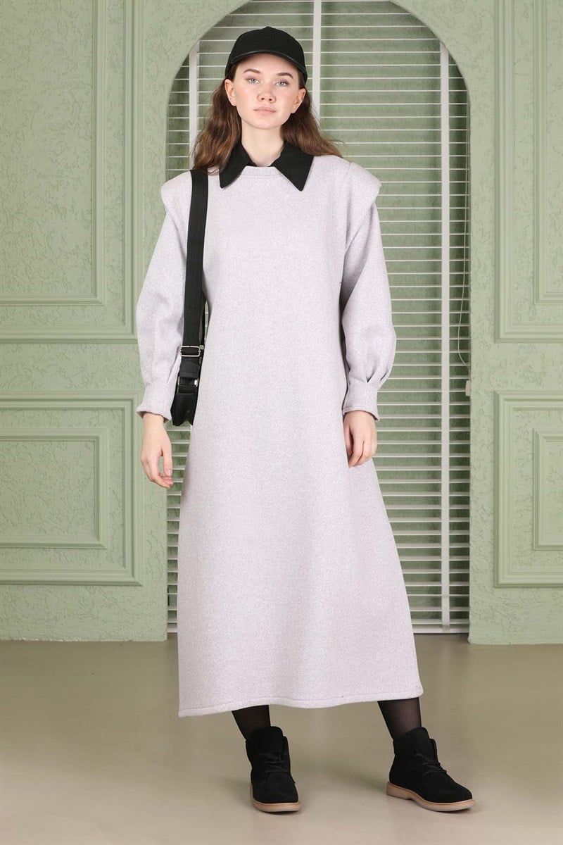 Oversize Üç İplik Elbise Gri