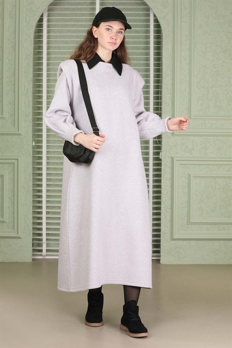Oversize Üç İplik Elbise Gri