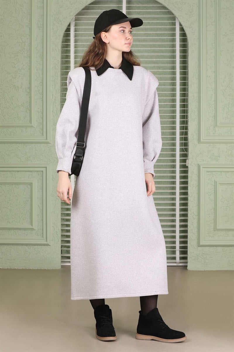 Oversize Üç İplik Elbise Gri
