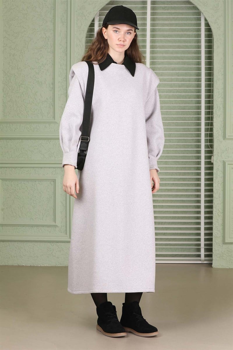 Oversize Üç İplik Elbise Gri