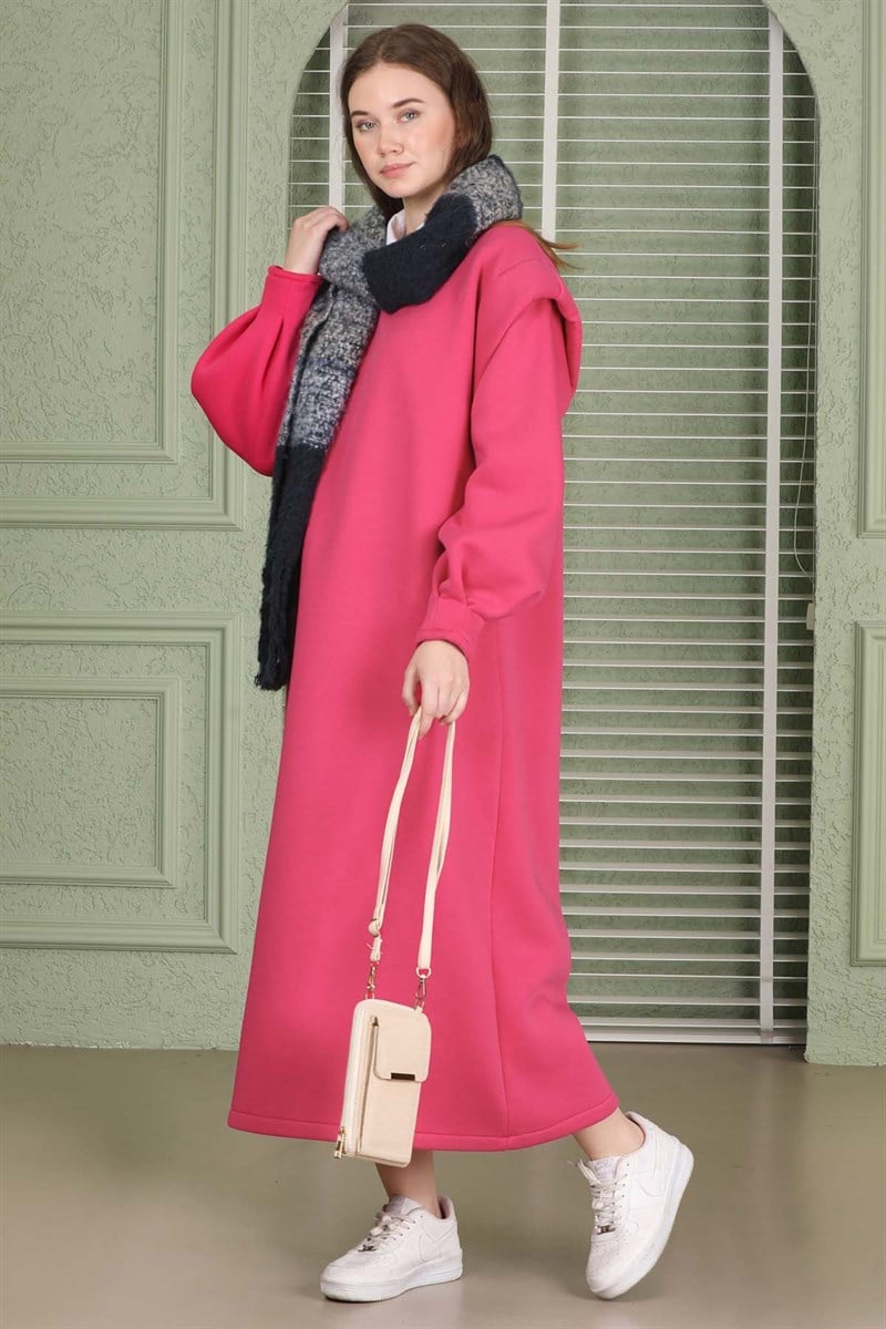 Oversize Üç İplik Elbise Pembe