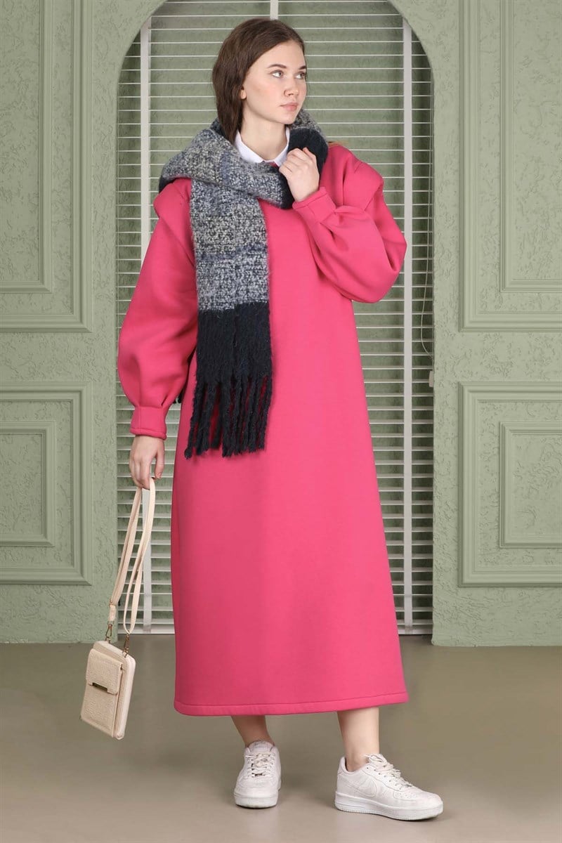 Oversize Üç İplik Elbise Pembe