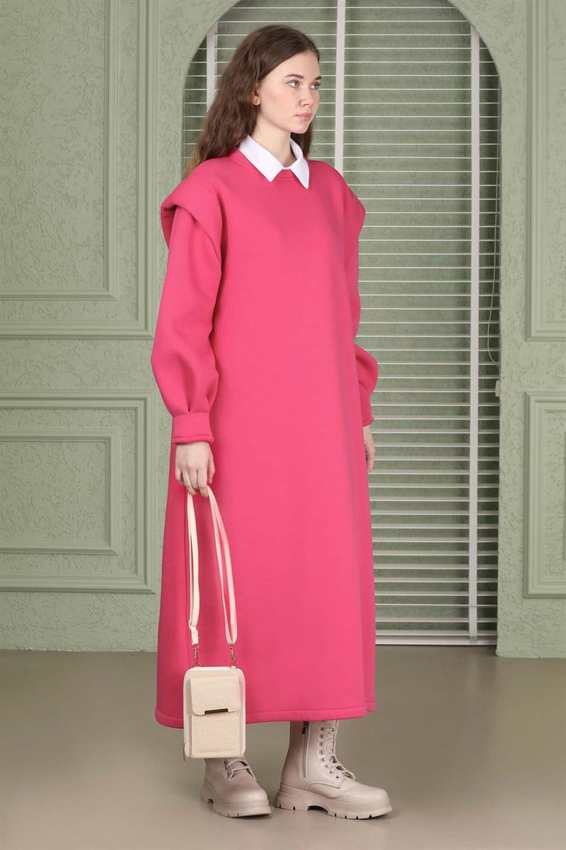Oversize Üç İplik Elbise Pembe