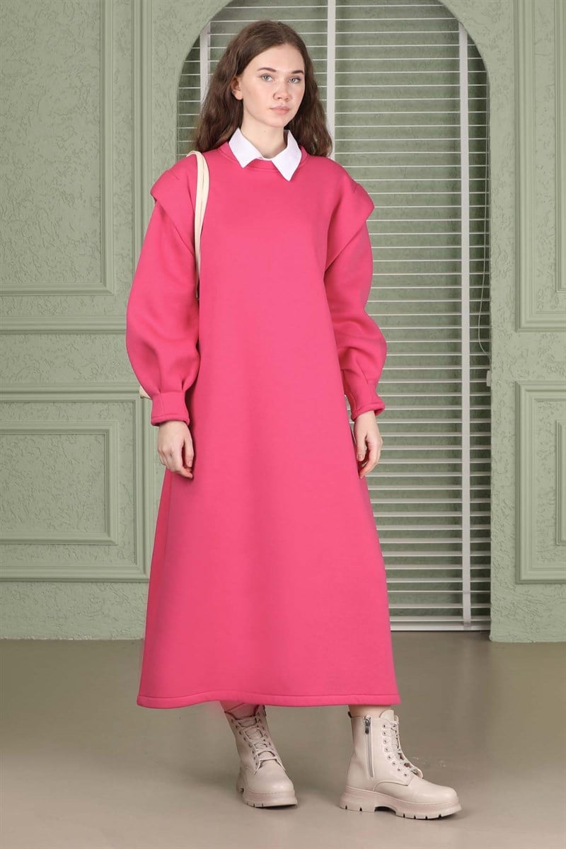 Oversize Üç İplik Elbise Pembe