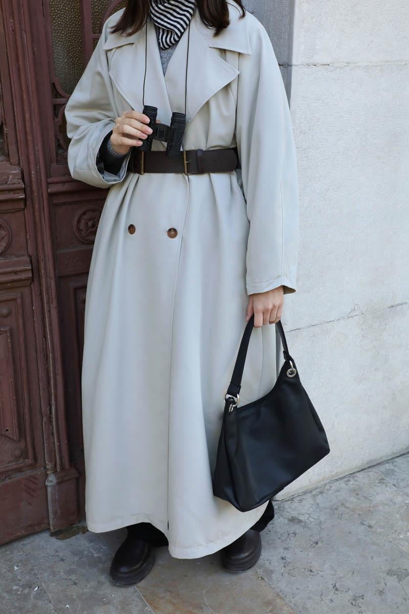 Oversize Vintage Trençkot Açık Gri