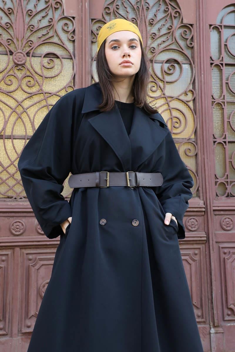 Oversize Vintage Trençkot Siyah