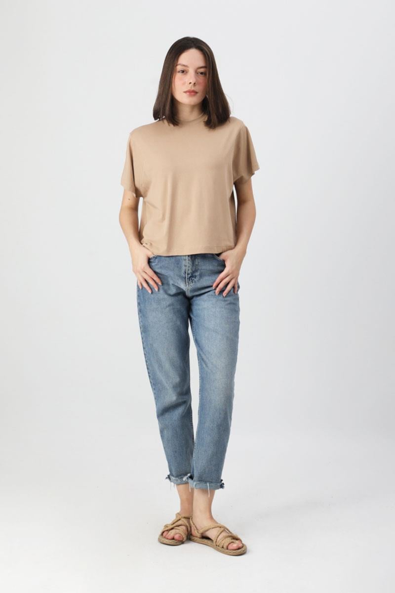 Pamuklu Kısa Kollu Tişört Camel