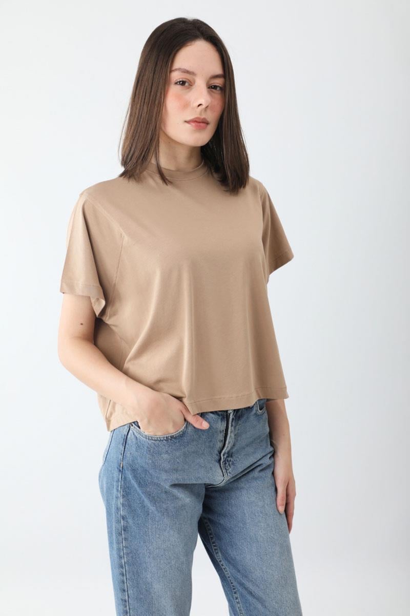 Pamuklu Kısa Kollu Tişört Camel