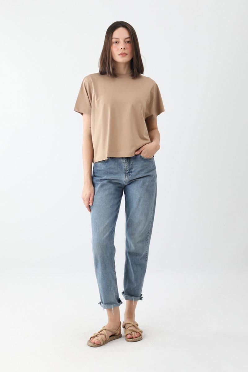 Pamuklu Kısa Kollu Tişört Camel