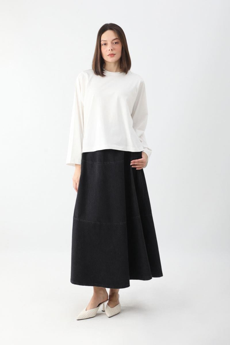 Pamuklu Uzun Kollu Tişört Beyaz