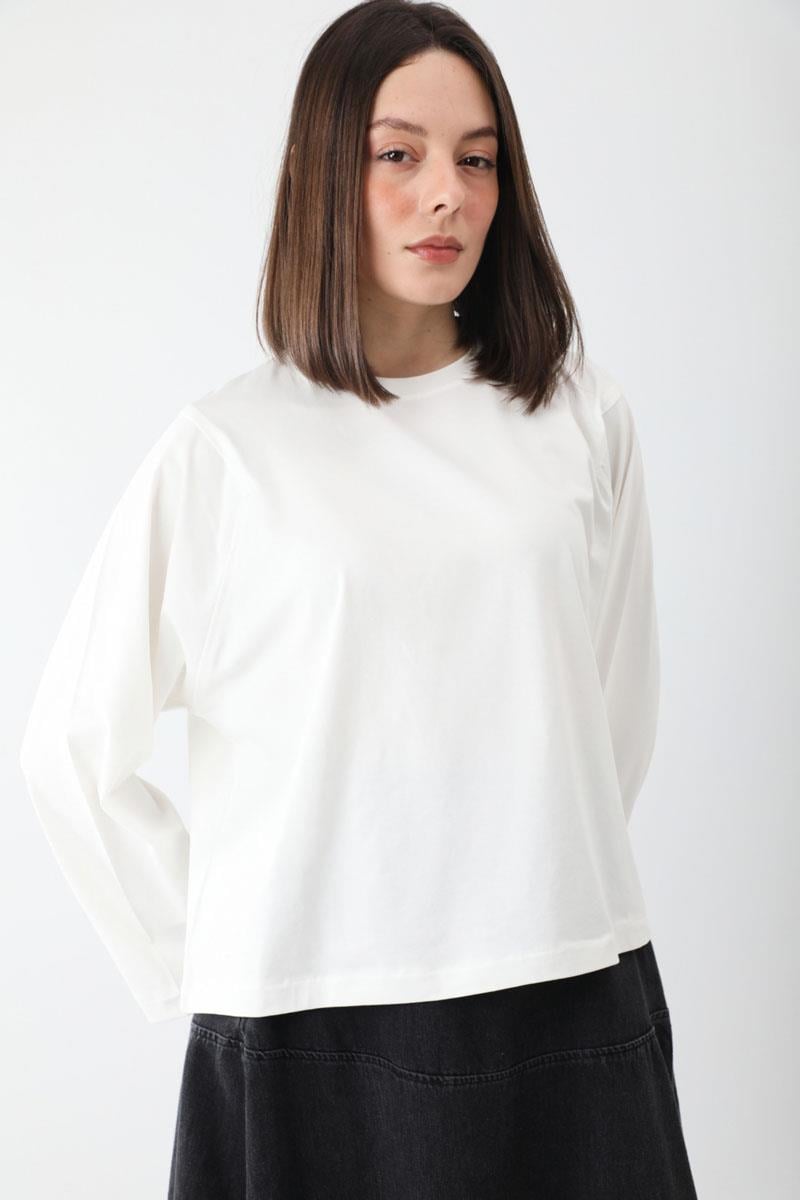 Pamuklu Uzun Kollu Tişört Beyaz
