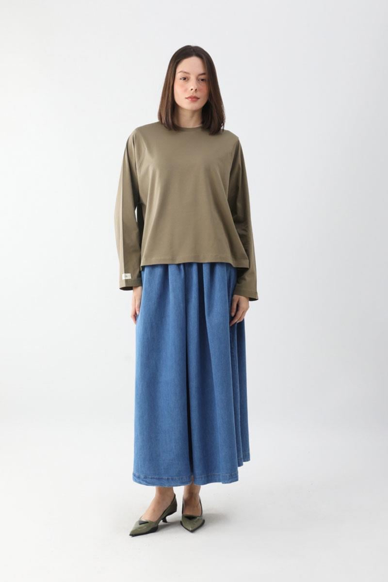 Pamuklu Uzun Kollu Tişört Haki