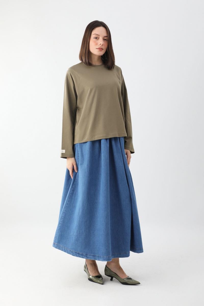 Pamuklu Uzun Kollu Tişört Haki