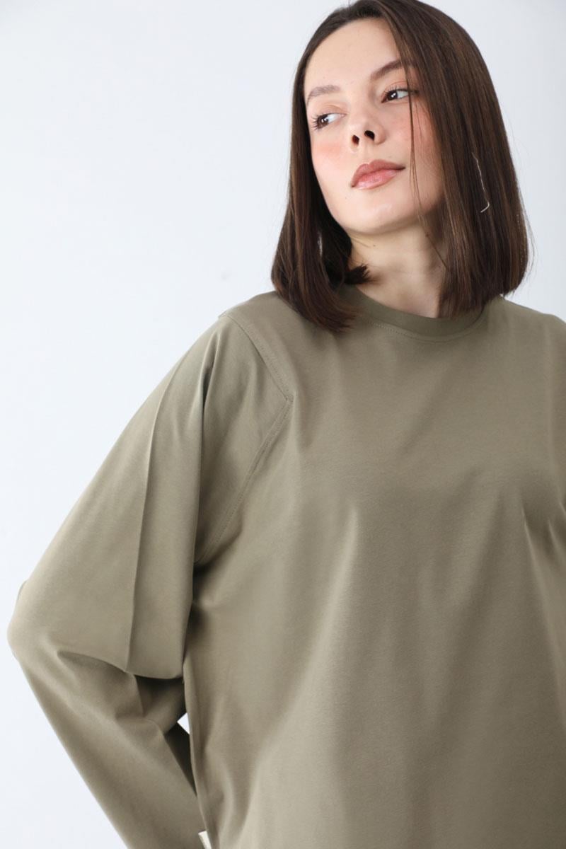 Pamuklu Uzun Kollu Tişört Haki