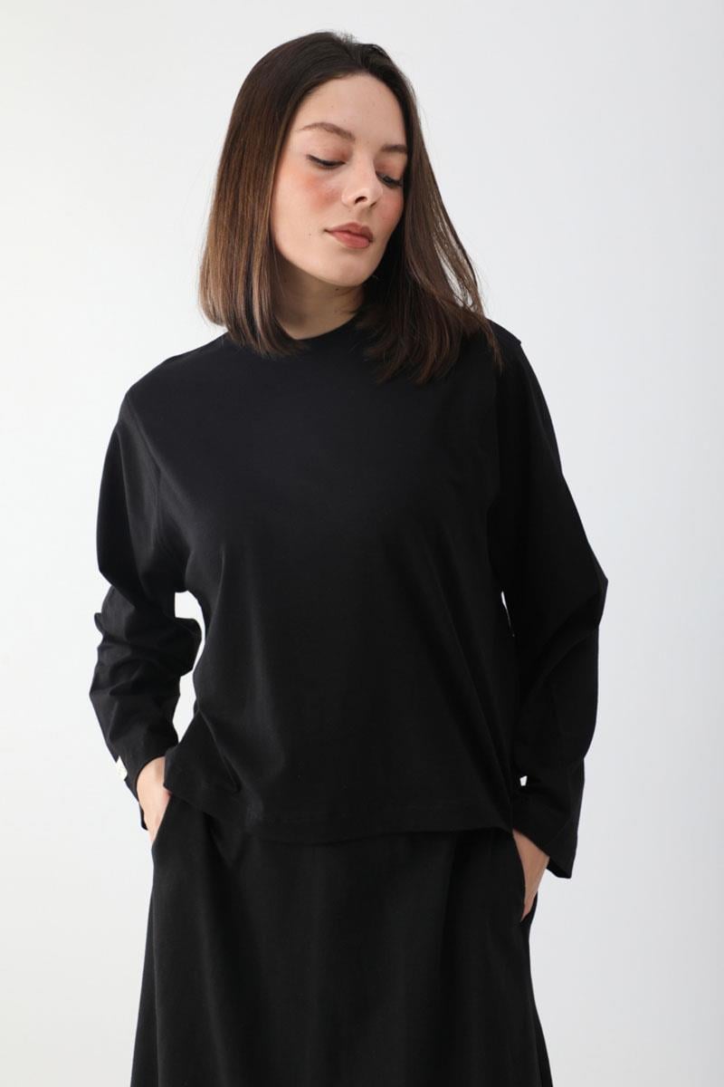 Pamuklu Uzun Kollu Tişört Siyah