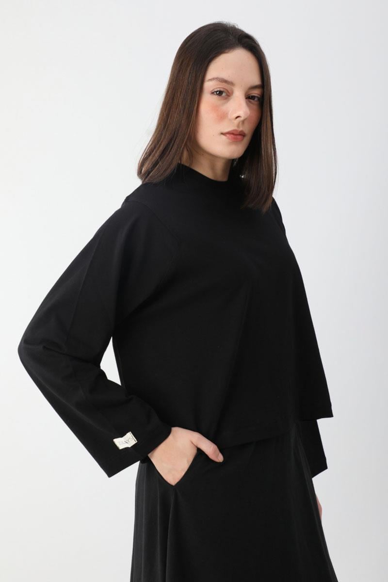 Pamuklu Uzun Kollu Tişört Siyah