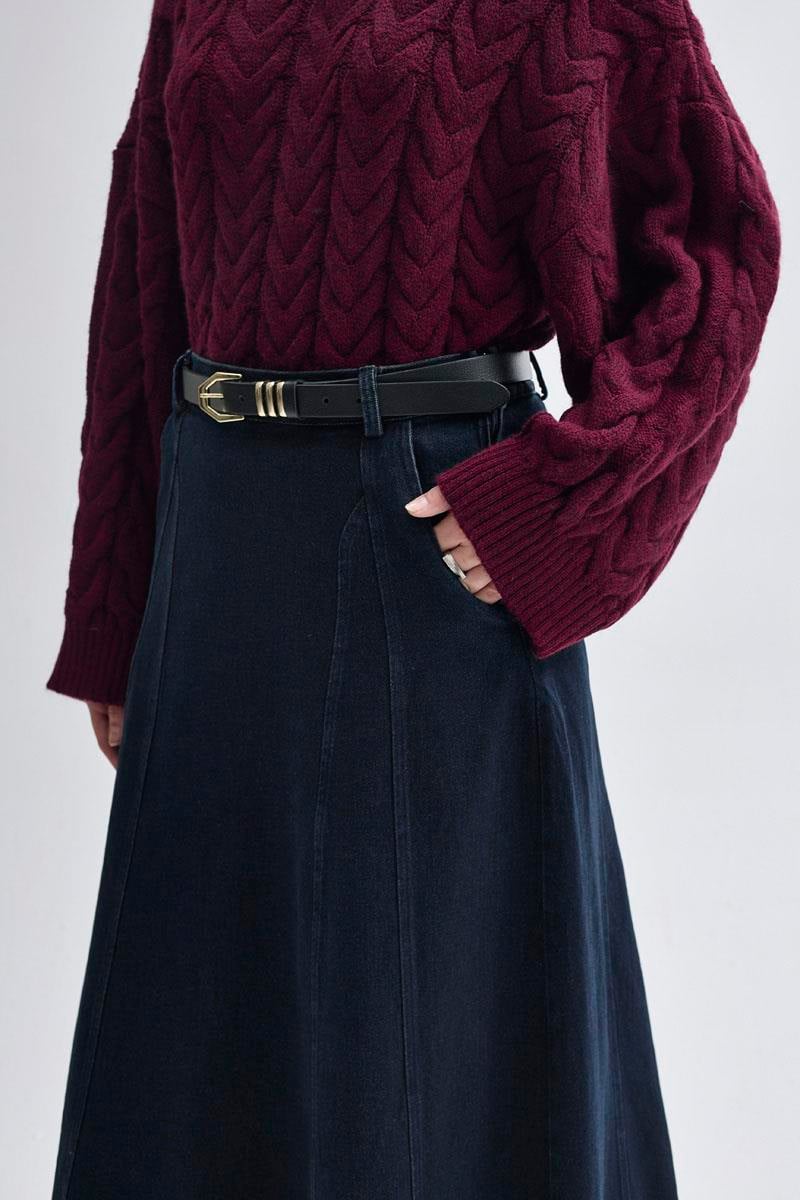 Parça Detaylı Denim Etek Koyu Mavi